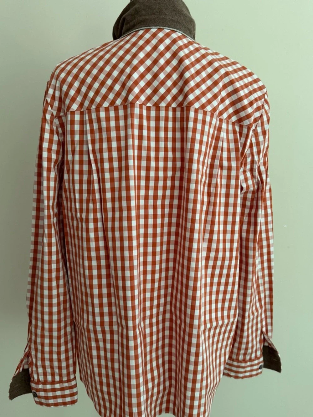 Lafayette 148 Women's Rust & White Gingham Button-Front Shirt - Picture 4 of 7
